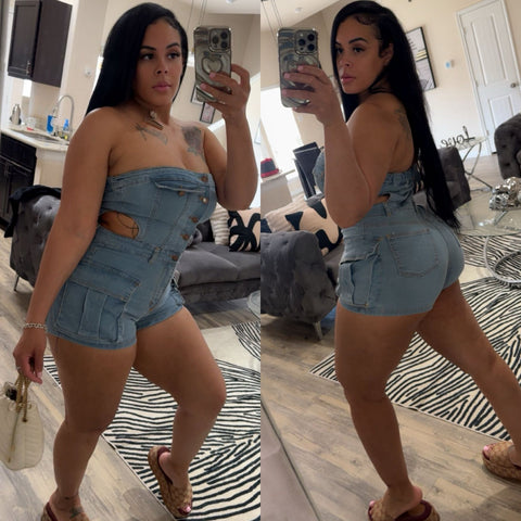 Tube denim romper